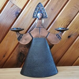 Vintage Soviet Beryozka Copper Candle Holder – Folk Art Female Figure Sculpture